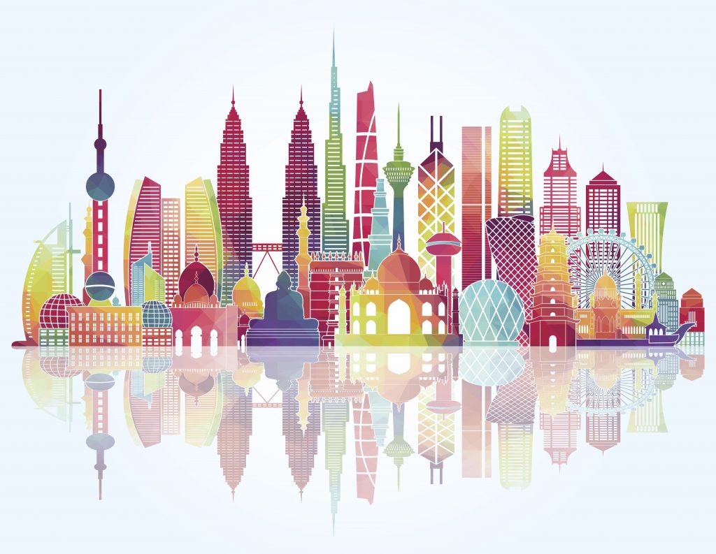 Asia skyline detailed silhouette. Vector illustration